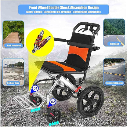 MobilityKart Lightweight Compact Folding Easy to Carry Transit Wheelchair Lightweight Aluminum Folding wheelchairs Ultra Lightweight Folding Transit Wheelchair CureClouds