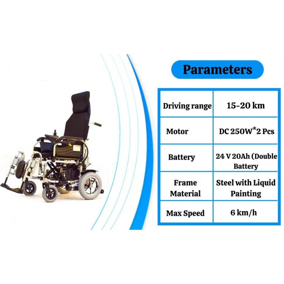 Evox Reclining Power Wheelchair WC 104 with Wireless Remote Control - Cure Clouds -null