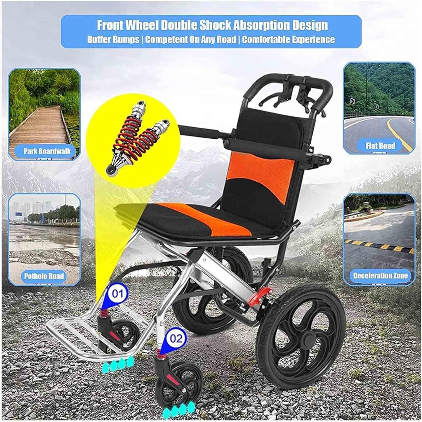 MobilityKart Lightweight Compact Folding Easy to Carry Transit Wheelchair - Cure Clouds -null