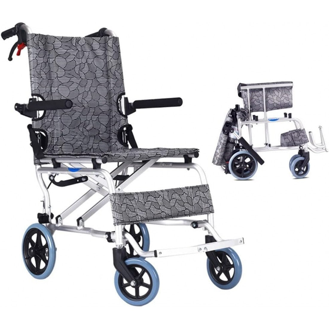 Ultra Lightweight Compact Folding Transit Wheelchair with Traveling Bag Grey Lightweight Aluminum Folding wheelchairs CureClouds