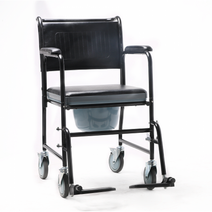 Wheeled Commode Chair with Flip-Down Armrest & Detachable Footrest CureClouds